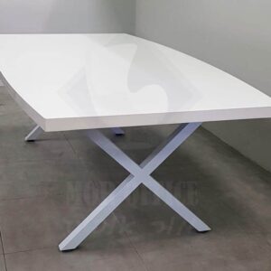 שולחן-ישיבות-אובלי לבן-רגל-איקס-לבן