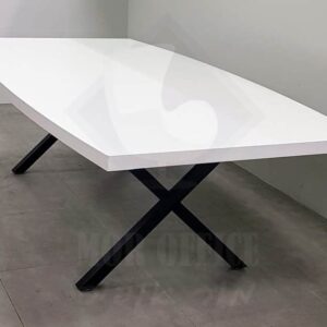 שולחן-ישיבות-אובלי-לבן-רגל-איקס-שחור